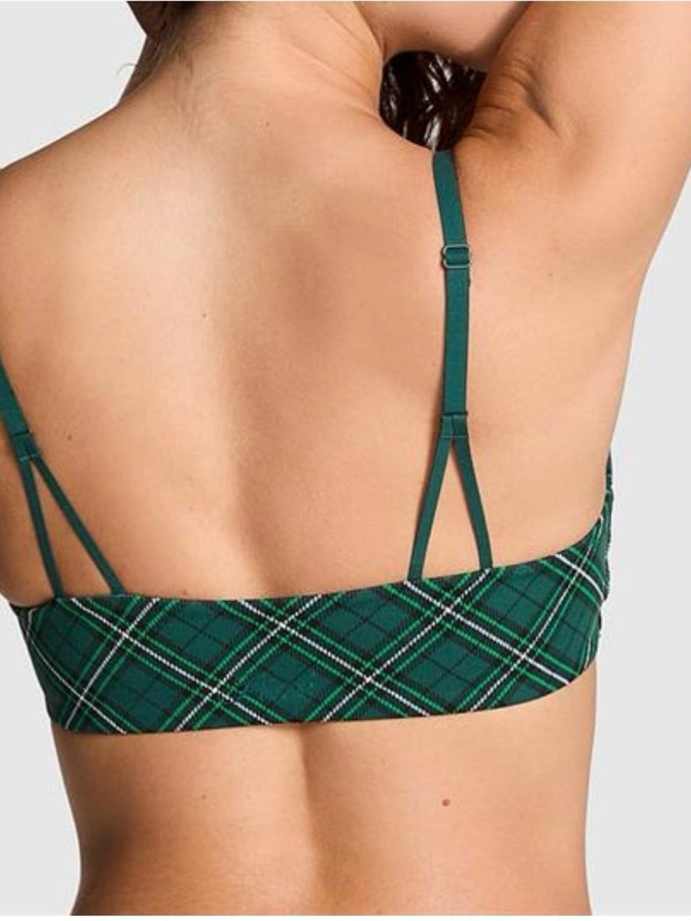 Victoria’s Secret PINK Women’s Strappy Tartan Plaid Green Sports Bra Medium - Picture 3 of 12